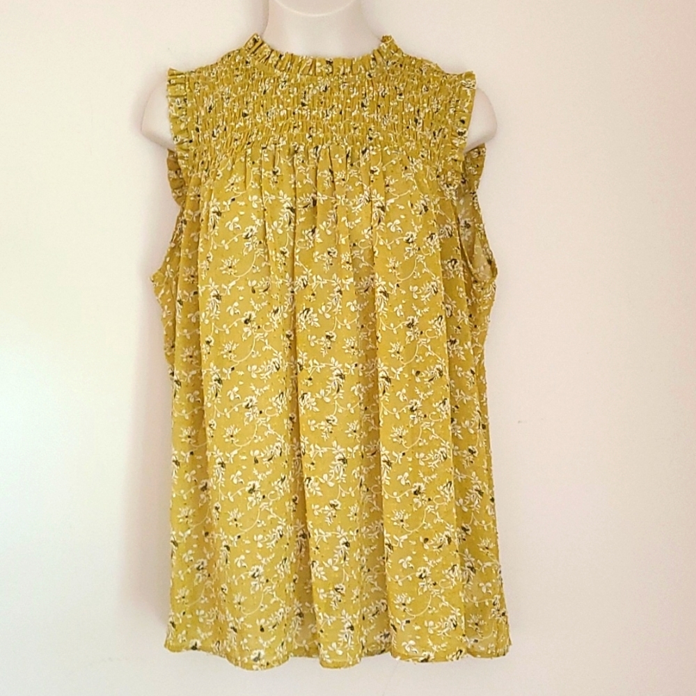 RACHEL ZOE chartreuse yellow Green floral ruffle sleeveless top sz small